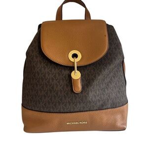Michael Kors Raven Medium Backpack brown pebbled leather gold hardware